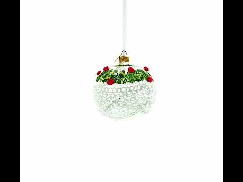 Adorno navideño de bola de cristal con rosas rosas tridimensionales de 4 pulgadas