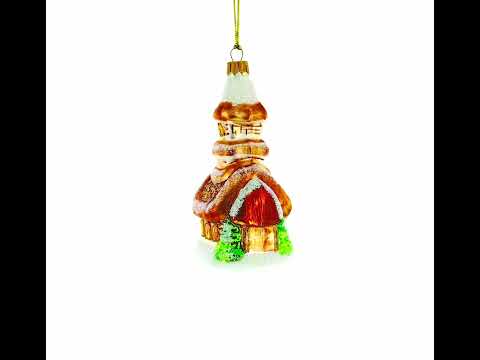 Snowy Cottage Cabin Glass Christmas Ornament