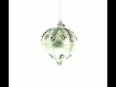 White Jewels on Silver Onion-Shape Finial Glass Ornament