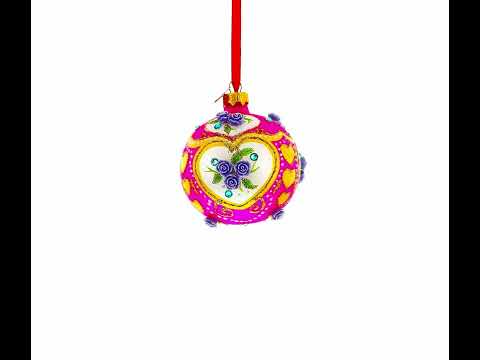 Roses on Pink Glass Ball Christmas Ornament 3.25 Inches