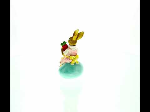 Decorative Easter Bunny on Egg with Carrot Vintage Holiday Figurine 5.2 Inches Tall