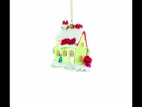 Winter Wonderland Snow-Covered House Glass Christmas Ornament