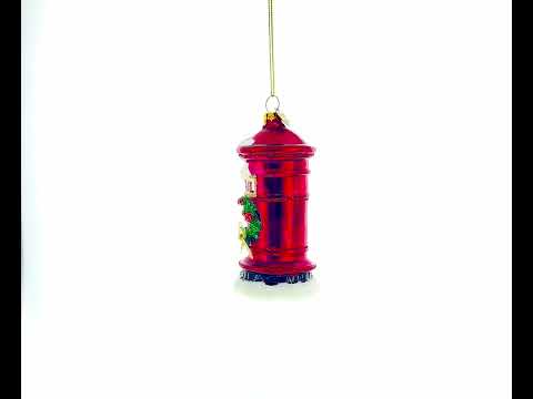 Adorno navideño de cristal con buzón rojo y carta a Papá Noel