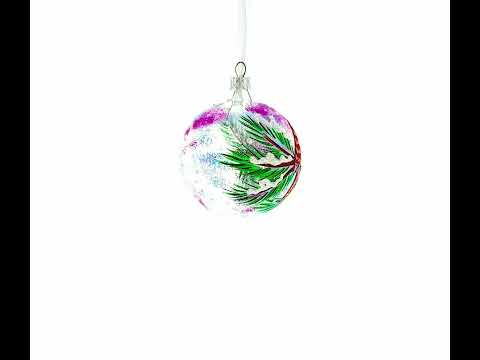 Cardinal Pair on Pine Branch Glass Ball Christmas Ornament 4 Inches