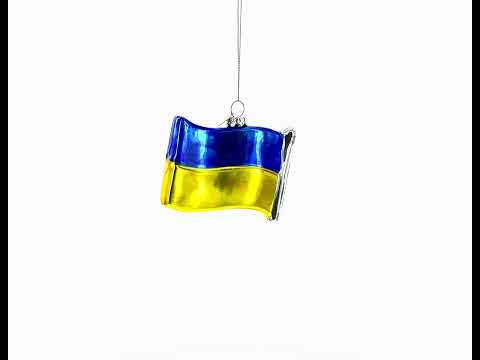 Waving Flag of Ukraine Glass Christmas Ornament