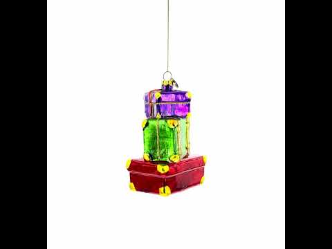 Vintage-Inspired Luggage with Travel Stickers Glass Christmas Ornament