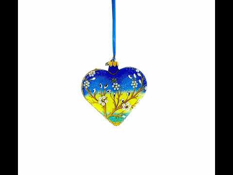 Golden Sunrise Bird Heart Glass Ornament