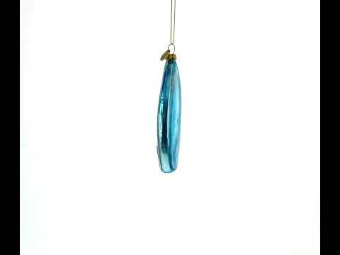 Tropical Vibes Blue Surfboard Glass Christmas Ornament