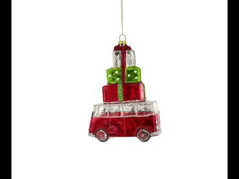 Hippie-Retro-Bus-Weihnachtsbaumschmuck aus Glas