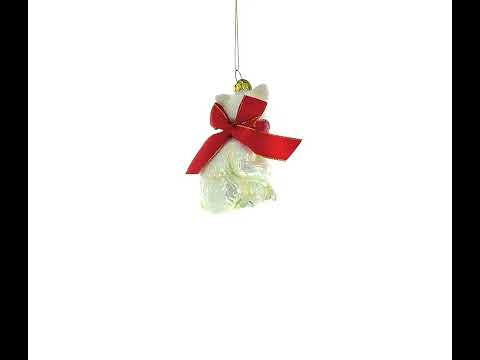 White Cat with Red Scarf Glass Christmas Ornament