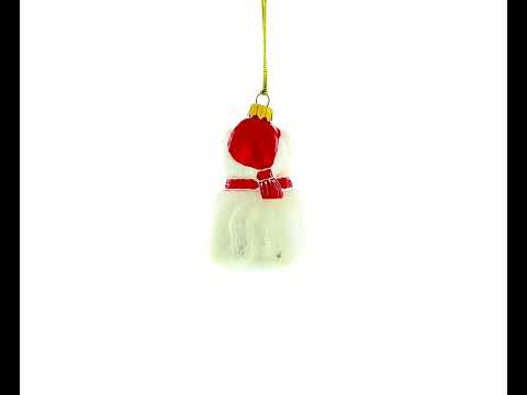 White Cat with Red Scarf Glass Christmas Ornament