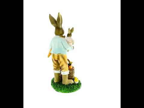 Osterhasenfigur mit Vater und Kind – Frühlingshasenstatue mit Karotten und Küken, 28 cm