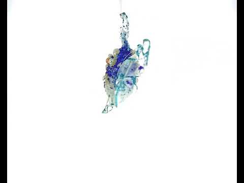 Beaded Blue Coral Reef Fish Glass Christmas Ornament