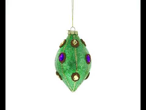Jeweled Green Rhombus -Glass Christmas Ornament