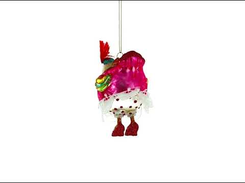 Hen in Pink Dress Glass Christmas Ornament