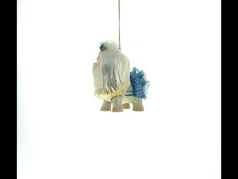 Maltese Dog in Blue Outfit Glass Christmas Ornament