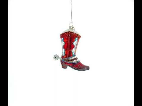 Western Cowboy Boot Glass Christmas Ornament