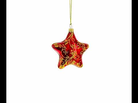 Glossy Red Star with Gold Pattern Glass Christmas Ornament