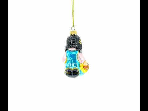 Girl Hugging Yellow Duck Glass Christmas Ornament