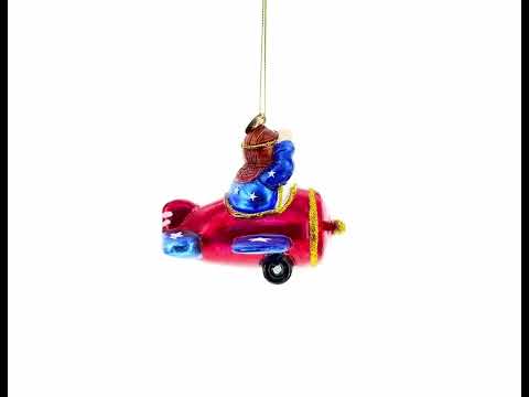 Pilot Santa in Airplane Glass Christmas Ornament