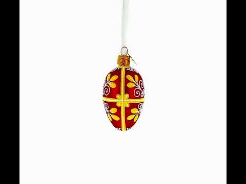 Red and Gold Swirl Design Mini Glass Egg Ornament 2.9 Inches
