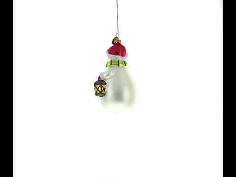 Schneemann mit Besen und Laterne – Glas-Weihnachtsschmuck
