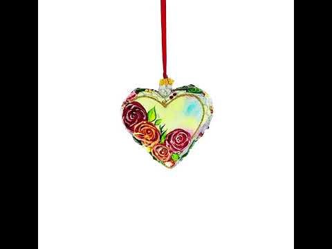 Pastel Rose Garden Heart Glass Ornament
