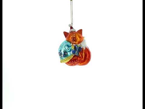 Fox with Gifts Glass Christmas Ornament