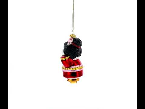 Geisha Cat in Kimono Glass Christmas Ornament