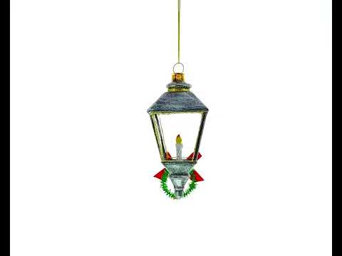 Festive Lantern with Red Bow Glass Christmas Ornament