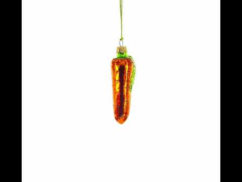 Weihnachtsschmuck aus Glas: Orangefarbene Karotte mit Glitzerblättern