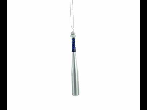 Silver Baseball Bat Glass Christmas Ornament