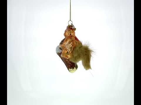 Squirrel on a Branch Glass Christmas Ornament