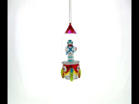 Trailblazing Astronaut Inside Spaceship Glass Christmas Ornament