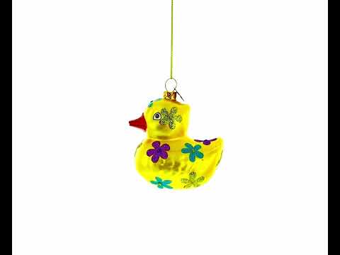 Yellow Duck Glass Christmas Ornament
