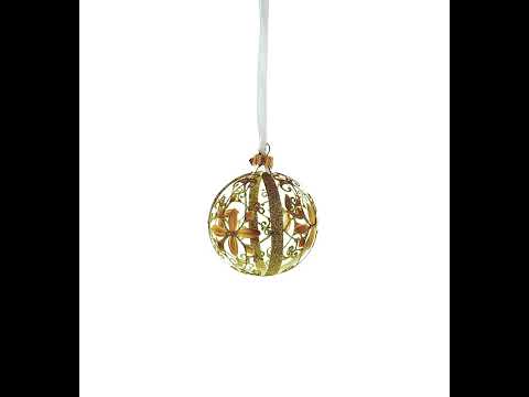 Adorno navideño de bola de cristal con diseño floral de filigrana dorada de 3,25 pulgadas