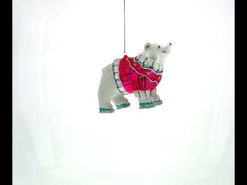Polar Bear Wearing a Festive Sweater Glass Christmas Ornament