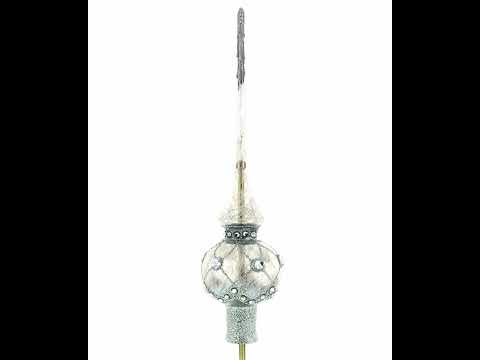 Dimensional White Jewels on Speckled Silver Glass Christmas Tree Topper 11 Inches