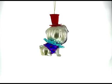 Pug in a Festive Red Hat Glass Christmas Ornament