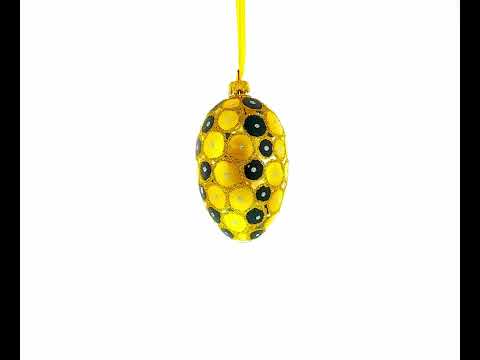 Goldene und schwarze Kreise, Glas-Ei-Weihnachtsbaumschmuck, 10 cm