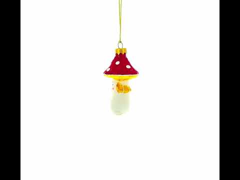 Adorno navideño de cristal con forma de hongo con sombrero rojo y puntos blancos