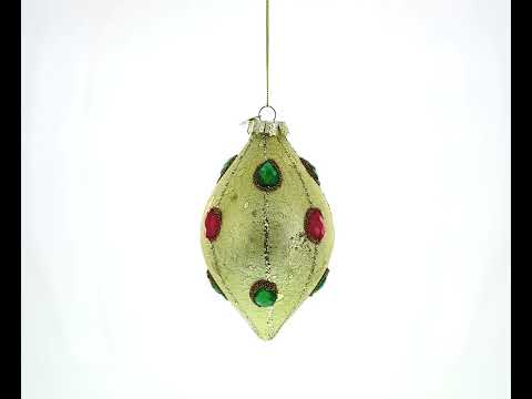 Green and Red Rhombus Glass Christmas Ornament Adorned with Jewelry