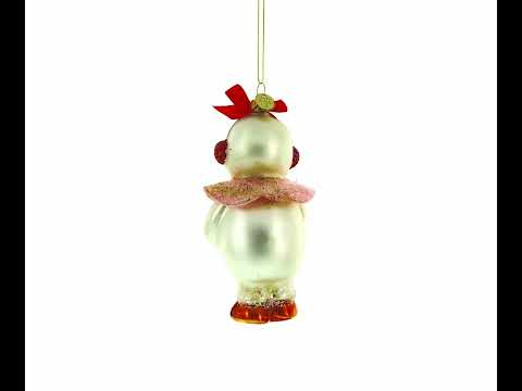 Snowwoman with Wreath Glass Christmas Ornament