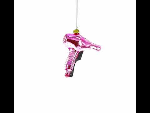 Adorno navideño de cristal con secador de pelo rosa, tijeras y peine