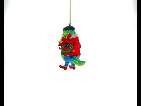 Alligator Wearing Costume Glass Christmas Ornament