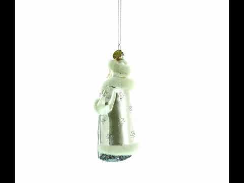 Santa in Elegant White Glass Christmas Ornament