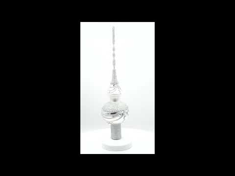 Dimensional White Jewels on White Glass Christmas Tree Topper 11 Inches
