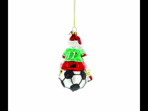 Santa Sitting on Soccer Ball Glass Christmas Ornament