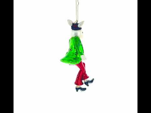Adorno navideño de cristal con la imagen de una liebre bailarina de Alicia en el país de las maravillas