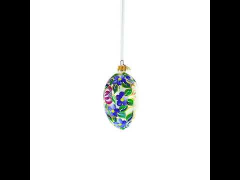 Adorno de huevo de cristal con forma de pájaro cantor y flores de Blye, 4 pulgadas